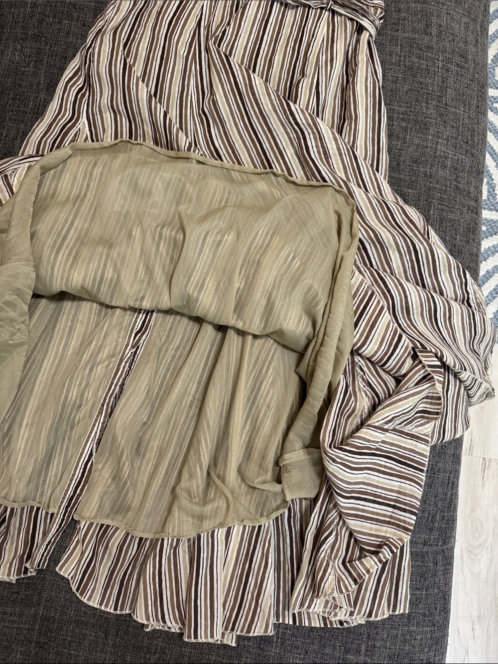 Pari Roulika France Cotton Paperbag Waist Striped Midi Skirt Bow Belt Y2K - Picture 4 of 4